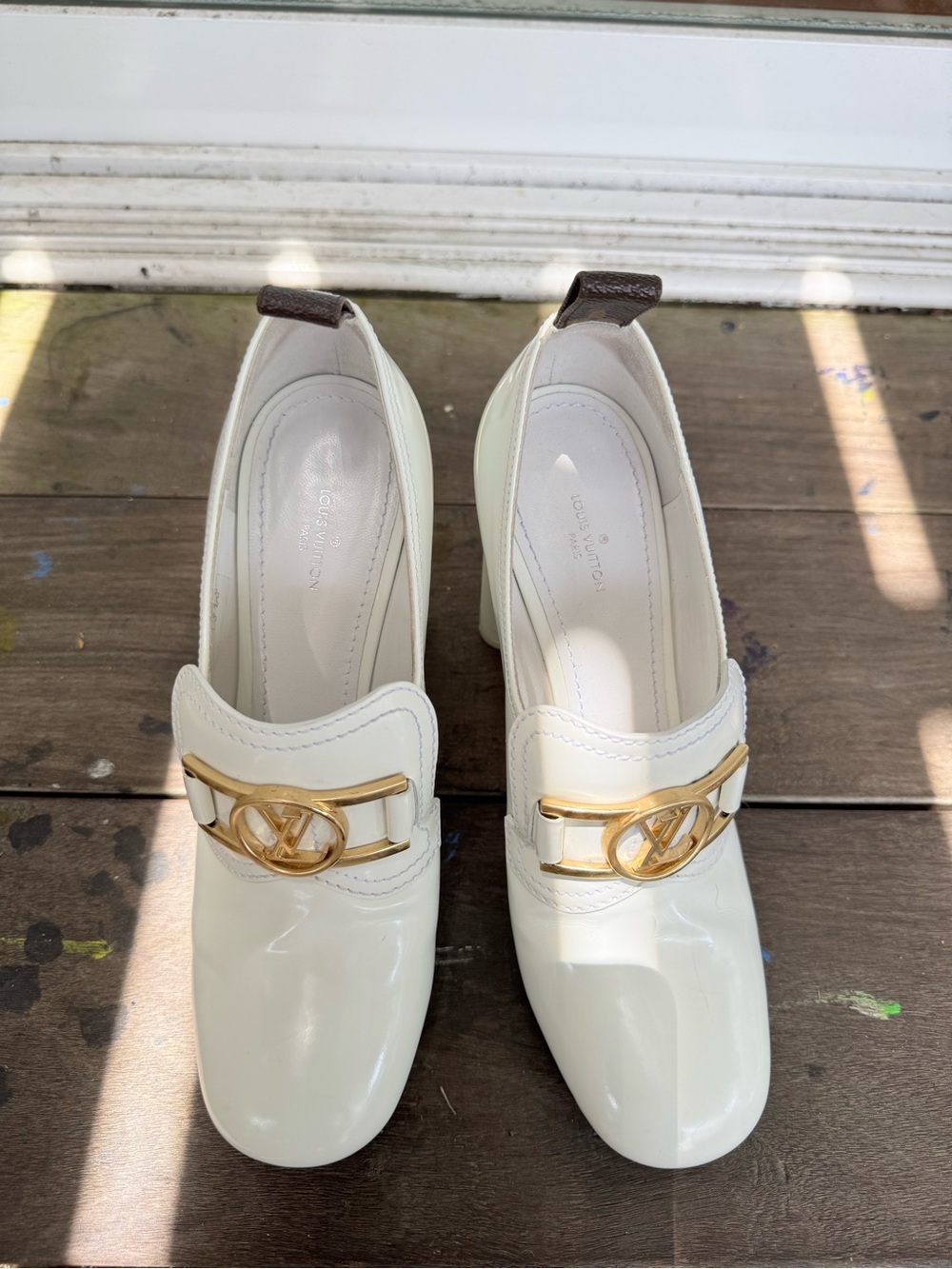 Louis Vuitton Heeled Loafers with Gold LV Buckle